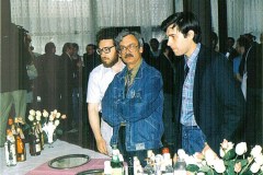 A. Sapkowski i J. Grzędowicz podczas bankietu (fot. Grzegorz Kozubski)