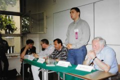Panel z gośćmi: (Kir Bulyczow, Tomasz Kolodziejczak, Marek S. Huberath, Orson Scott Card, Piotr W. Cholewa (fot. Grzegorz Kozubski)